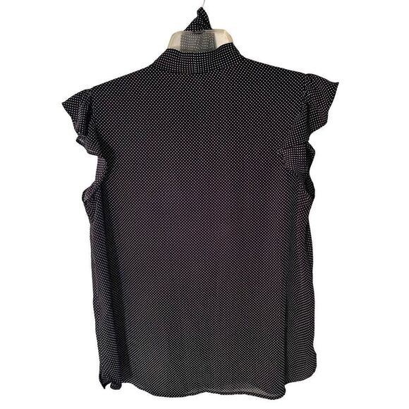 Counterparts Black White Polka Dot Blouse Top W Short Flutter Sleeve &Tie Size M - Picture 2 of 6